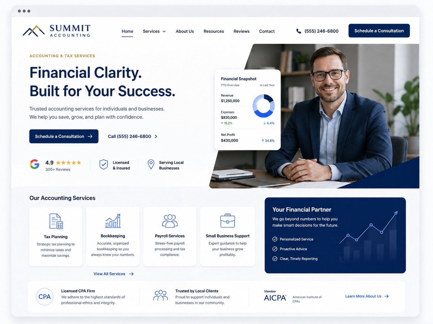 Accounting website example template