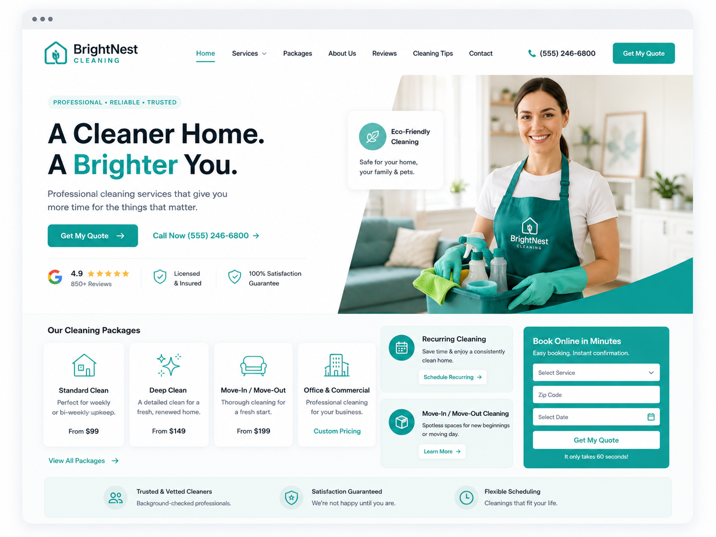Cleaning service website example template